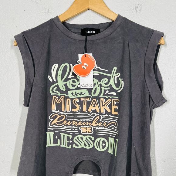 NEW! Cider Graphic Crop Tie Tee Forget The Mistake Remember Lesson - S - Picture 2 of 4